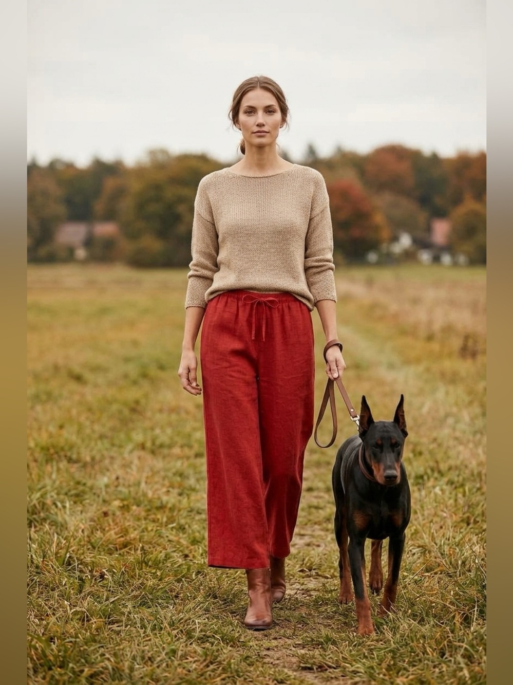 🌻H&M Red Drawstring Linen blend Pants - Picture 3 of 13